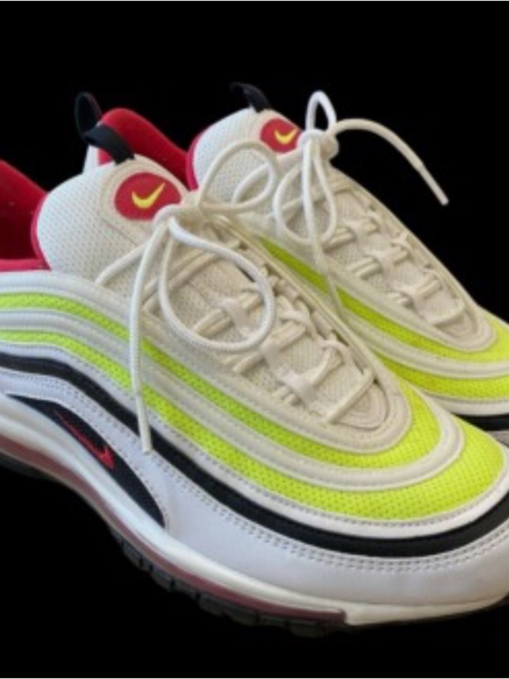 EUC Nike White, Neon Yellow & Pink Air Max 97 Low-Top Sneakers